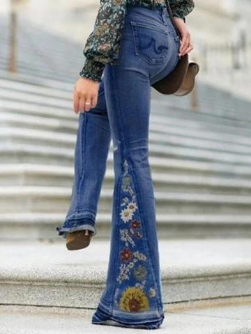 Airchics jeans flare pattes imprimé à fleurie mode femme pantalon